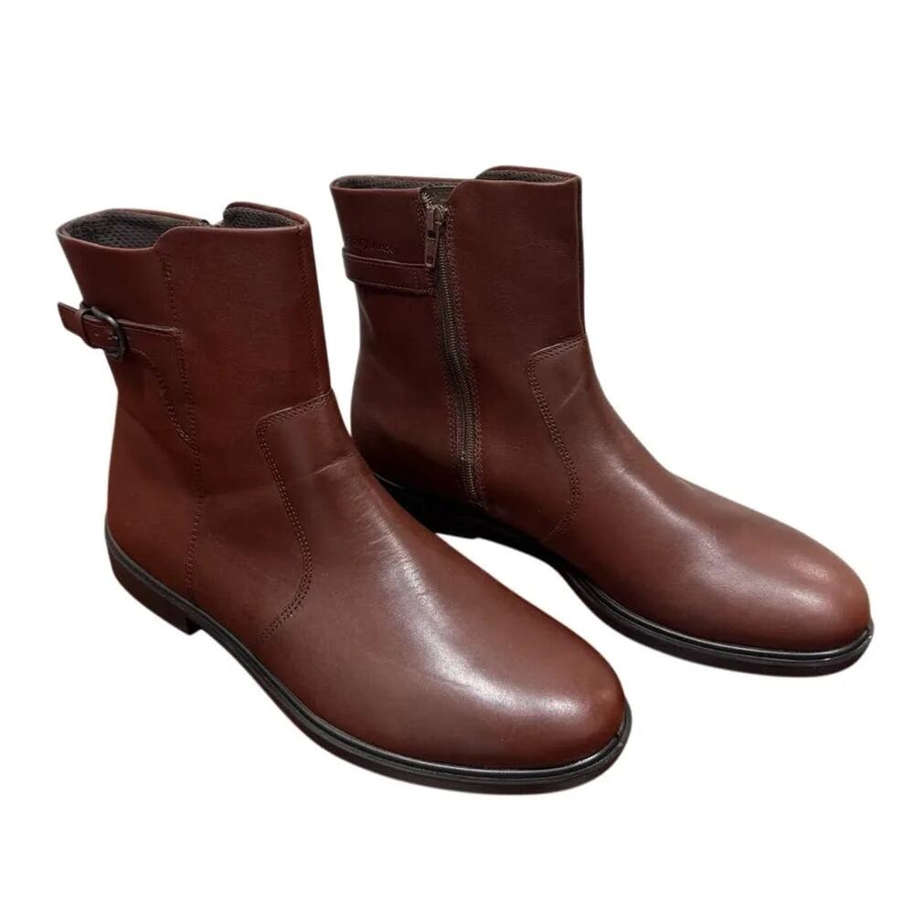 New ECCO Danish Design Leather Ankle Boots Side Zip Brown